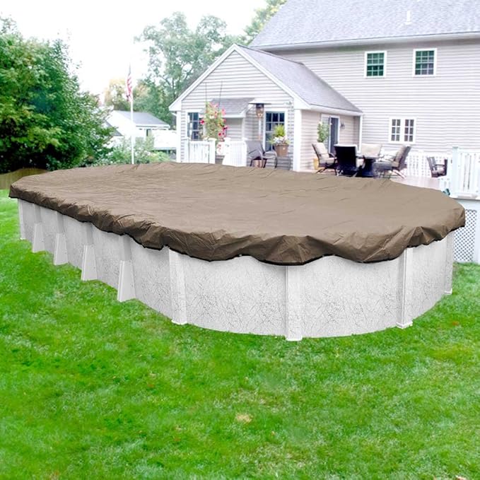 Robelle 15 x 30 ft Industrial Taupe Winter Oval Pool Cover for Above Ground Pools, 4 ft Overlap (19 x 34 ft Cover Size), Solid 14 x 12 Scrim, 4.5 oz/yd2, 20-Year Warranty, Style: 601530-4