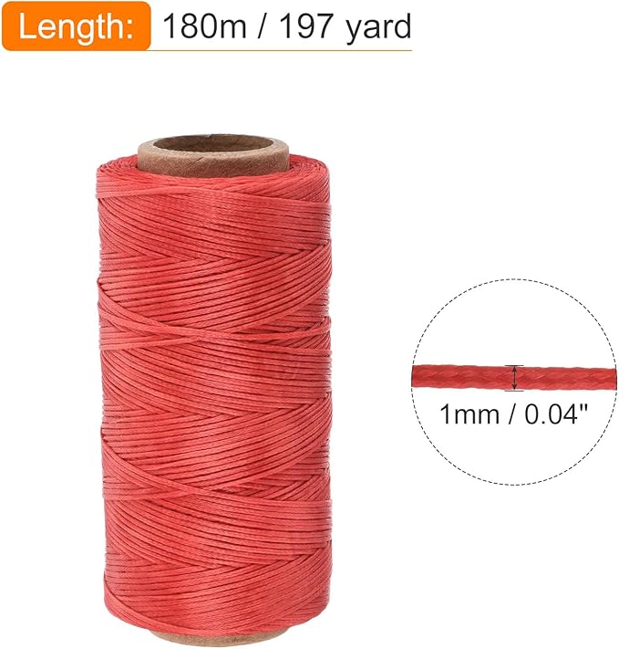 MECCANIXITY Waxed Thread,197 Yard 1mm 210D Flat Wax Thread Polyester Waxed String for Leather Sewing Hand Weaving Book Binding Home Decoration,Bright Red