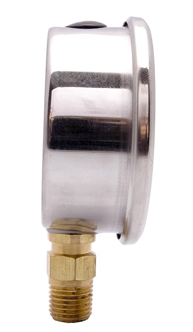 2-1/2" Oil Filled Pressure Gauge - Stainless Steel Case, Brass, 1/4" NPT, Lower Mount Connection, 0-2,000PSI