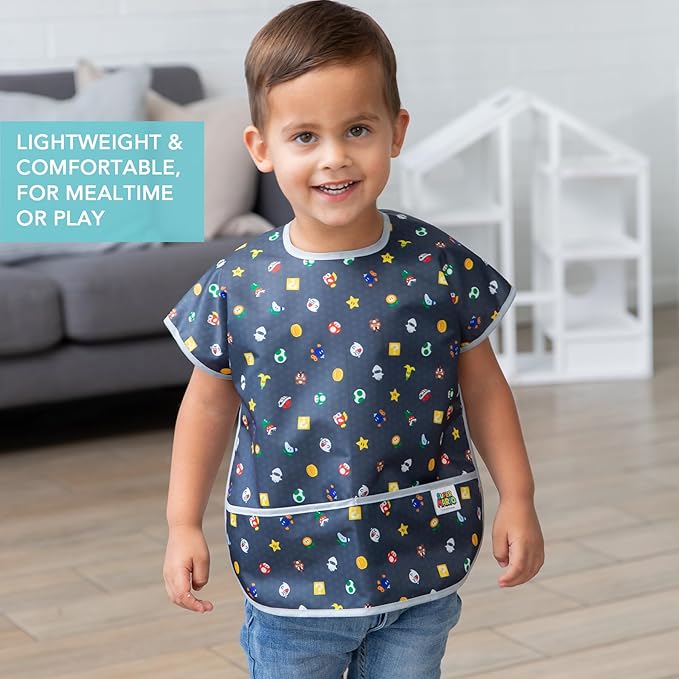 Bumkins Bibs - Toddler Bibs, Waterproof, Large for 1-3 Years, Short Sleeve