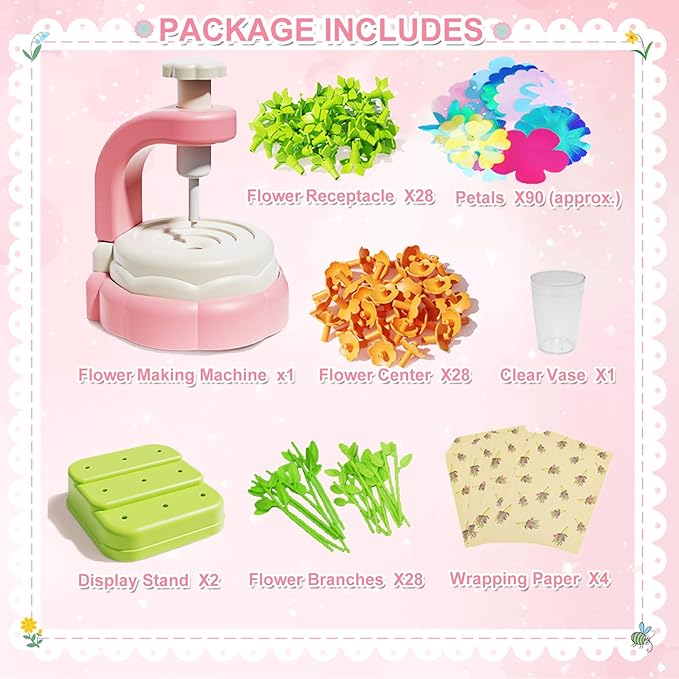Xuoent Fabric Flower Bouquets Toys, Kids Craft Kits Ages 4-12, DIY Flower Making Kit, Creative Arts and Crafts for Kids, 4 5 6 7 8 Year Old Girl Birthday Gift