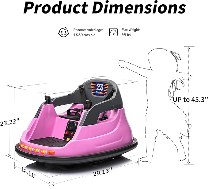 12V Kids Bumper Car, Electric Baby Bumper Car for Toddlers with Remote Control, 3 Speeds - Light Pink