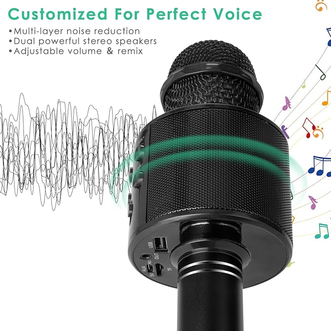 KIDWILL Wireless Bluetooth Karaoke Microphone for Kids and Adults, 5-in-1 Portable Handheld Karaoke Mic Speaker Player Recorder with Adjustable Remix FM Radio for Girls Boys Teens Adults