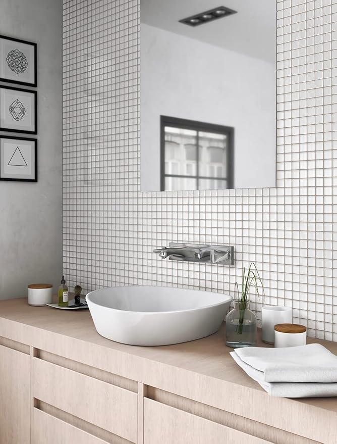 Ice White Matte Glass Square Mosaic Tile 1" x 1" – 10 Sheets for Backsplash, Bathroom, Shower, or Pool - Not Peel & Stick – 9.67 sq. ft./Case - Water-Resistant Indoor Outdoor Decorative Tile
