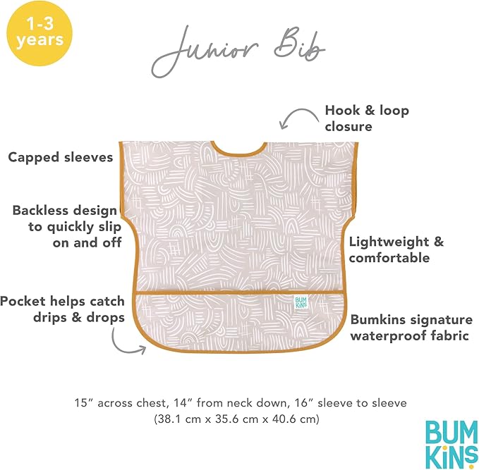 Bumkins Bibs - Toddler Bibs, Waterproof, Large for 1-3 Years, Short Sleeve
