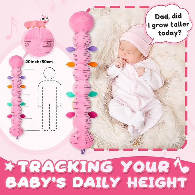 Baby Toys 0-6-12 Months,Infant Musical Stuffed Animals Activity Toys with Muti-Sensory Crinkle,Rattles,Baby Girl Toys Gifts for Newborn Tummy Time,Caterpillar,Pink