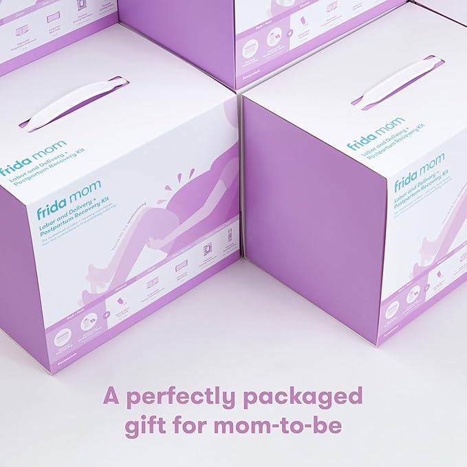 Frida Mom 15pc Labor & Postpartum Kit Gift Set for Baby Showers & Mom to Be, Includes Peri Bottle, Nursing Gown, Disposable Underwear, Ice Maxi Pads, Pad Liners, Perineal Foam, Socks & Toiletry Bag