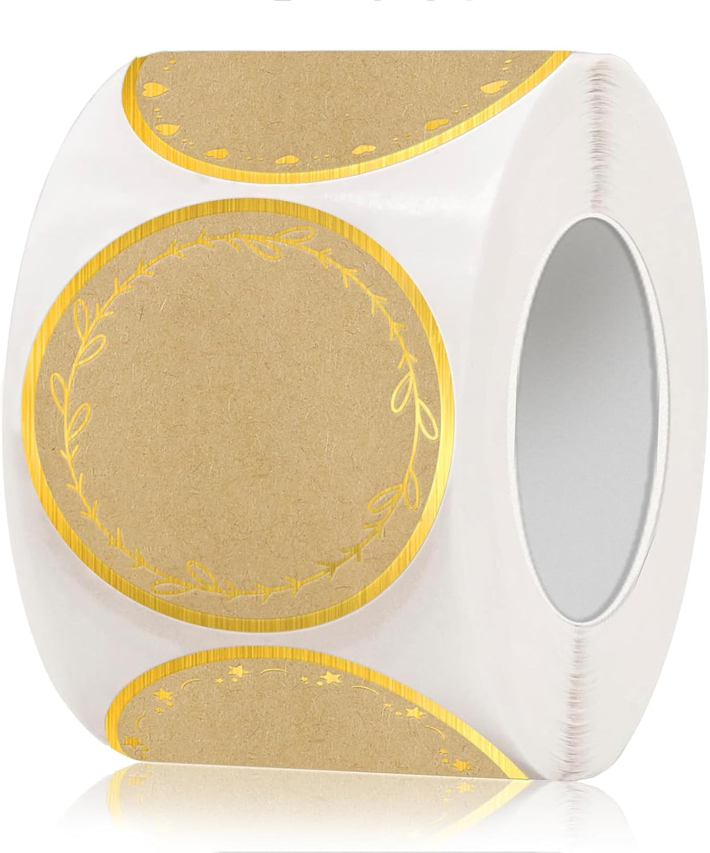 2" Kraft Label Stickers for Jars and Lids, 6 Different Gold Border Designs, Kraft Sticker Labels use for Pantry, Mason Jars, Canning, Bottles- 500pcs