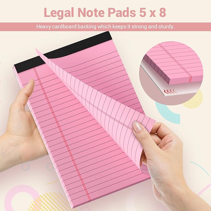Legal Pads 5x8 Inch, 6 Pack, Narrow Ruled, 5x8 Colored Legal Pad, Mini Double-Sided Printing Notepad Perforated Small Notepad 5x8" Lined Paper, 30 sheets, Colored Writing Pads for Office Home School