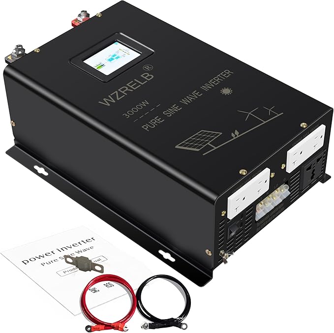 WZRELB 3000W Split Phase Pure Sine Wave Inverter, 24V DC to 120V/240V, 4 AC Outlets, Hardwire Terminal, High Efficiency up to 91.6%