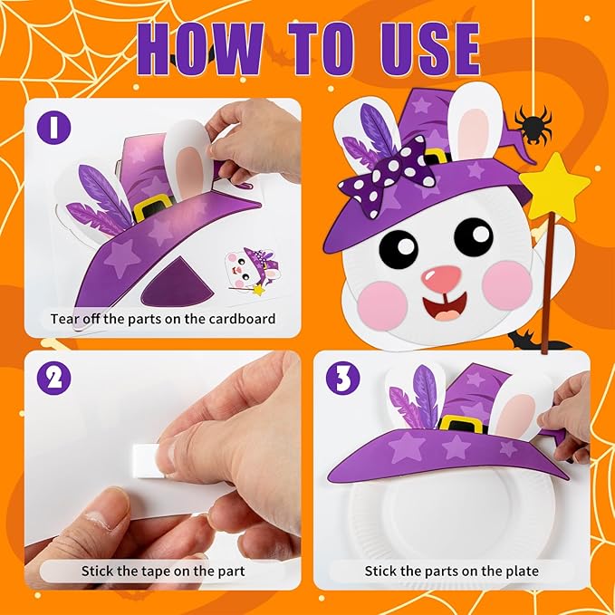 16 Pack Arts and Crafts for Kids, Toddler Crafts Animal Paper Plate Art Kit Gift for 3 4 5 6 Year Old Boys Girls DIY Kids for Birthday Party Favor Preschool Classroom Party Games (Halloween)