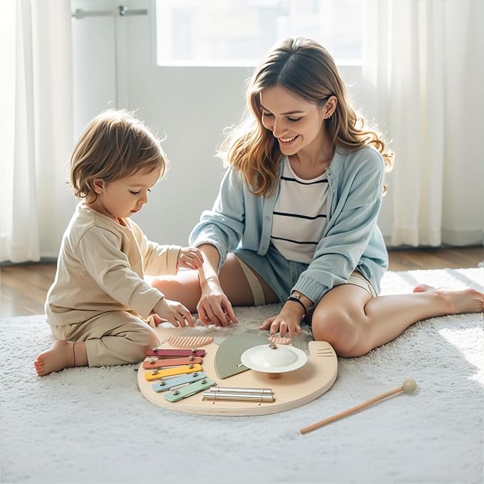Promise Babe Wooden Elephant Musical Instruments for Toddlers, Baby Xylophone Percussion Instruments Toy for Kids, Montessori Educational Music Toys, Gifts for Girls Boys