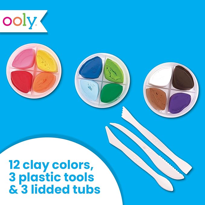 Ooly Air Dry Clay for Kids, 12 Colors Modeling Clay with 3 Shaping Tools, Play Dough Summer Craft Supplies - Creatibles