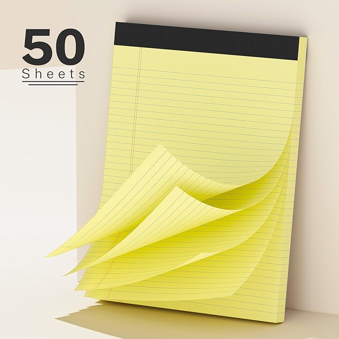 300 Sheets Yellow Legal Pads 8.5 x 11 College Ruled Paper 6-Pack Note Pads Narrow Ruled 50 Sheets per Notepad Perforated Writing Pad Durable Sturdy Back 8x11 Pads of Paper