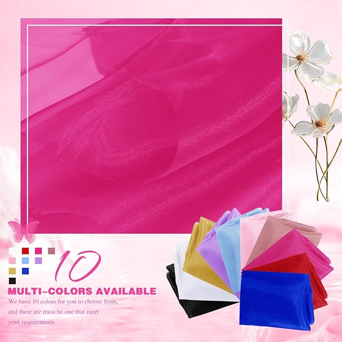 VACVELT Sheer Organza Fabric by The Yard, 60 Inch Wide Hot Pink Organza Fabric Bolt Bridal Sheer Tulle Fabric, Silk Organza Fabric Roll for Wedding Party Decorations Backdrop Curtain (1 Yard)