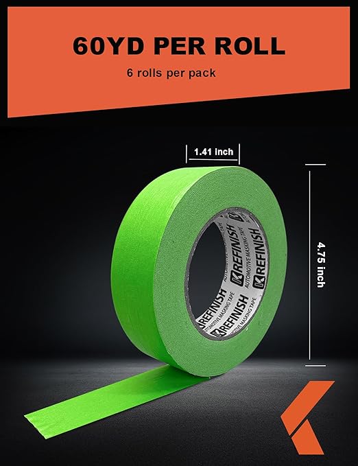 Painters Tape - Green No Residue Automotive Masking Tape, Heat Resistant for Paint Booth, 1.41 Inches x 60 Yards, 6 Rolls