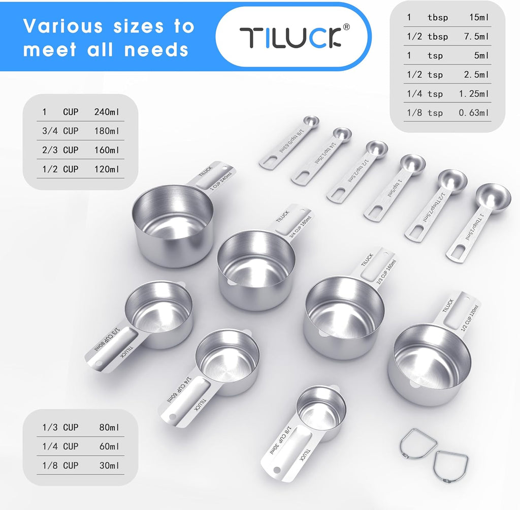 TILUCK Stainless Steel Measuring Spoons Set,Coffee Scoop Spoon,Kitchen Gadgets for Cooking & Baking,Set of 13