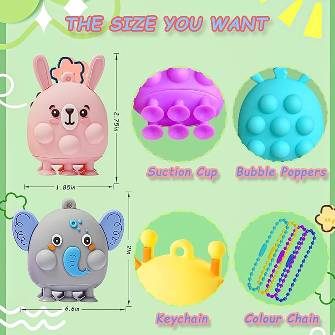 32 Pcs Party Favors for Kids, 3D Animal Pop Fidget Toys Bulk, Sensory Bath Suction Toys for Toddlers, Carnival Treasure Classroom Prizes Box Toys, Fidget Stocking Stuffers Birthday Party Gifts