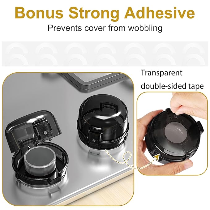 5-Pack Stove Knob Covers for Child Safety - Universal Size Gas Stove Knob Covers with Adhesive, Heat-Resistant Baby Proof Stove Knob Covers, Dual-Key Oven Knob Covers for Child Safety and Pet (Black)