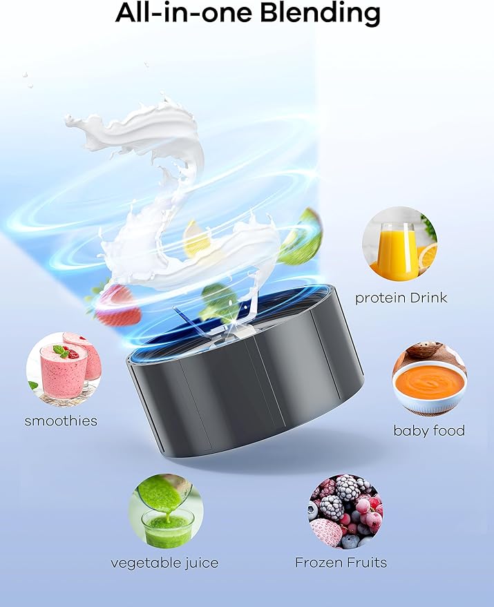 Ganiza Smoothie Blenders, 14Pcs Personal Blender for Shakes and Smoothies for Kitchen with 3 Portable Blender Cups (1x24oz & 2X17oz), Single Serve Smoothies Maker for Juices, Nutritious Recipe Grey