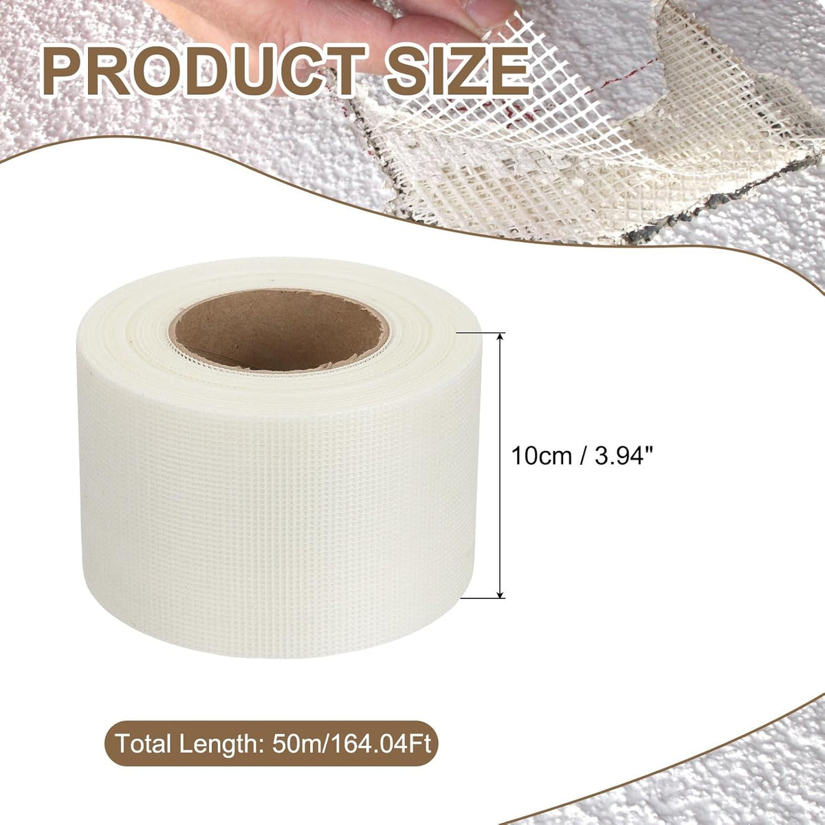 PATIKIL Drywall Repair Mesh Tape, 4 inch x 164 ft Fiberglass Repair Patch Self-Adhesive Dry Wall Joint Tape 12 Mesh Wall Hole Crack and Seam Patch, White