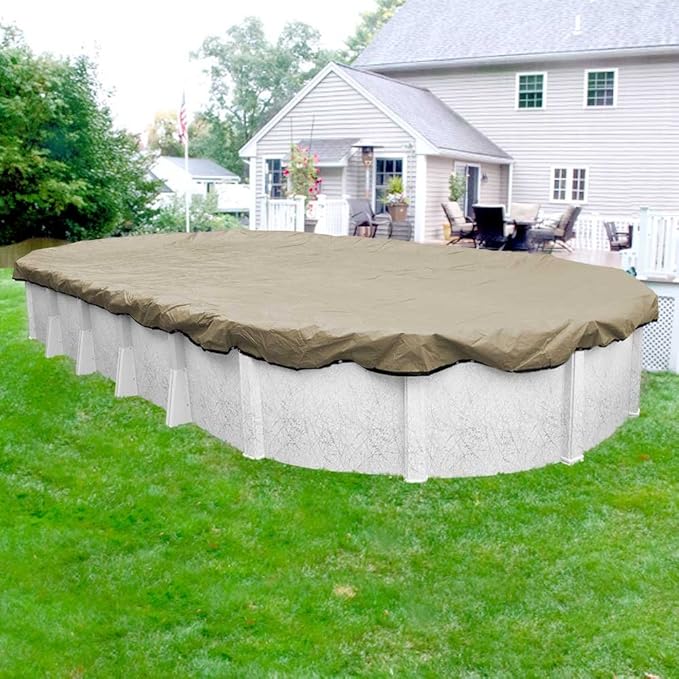 Robelle 15 x 30 ft Premium Tan Winter Oval Pool Cover for Above Ground Pools, 4 ft Overlap (19 x 34 ft Cover Size), Solid 14 x 14 Scrim, 5.2 oz/yd2, 20-Year Warranty, Style: 311530-4