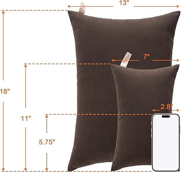 NTBAY Tiny Pillows, Down Alternative 7"x11" Microfiber Mini Pillows for Travel, Pets, Soft Machine Washable Small Pillow for Neck, Wrist, Lumbar and Knee, Dark Brown