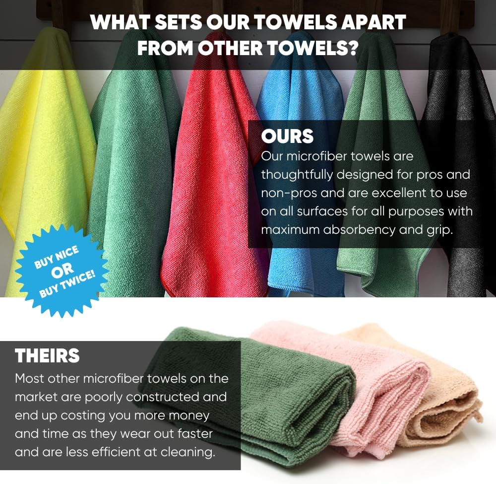 Microfiber Wholesale All Purpose Microfiber Towels - 50 Pack - Reusable Wash Cloths, Dust, Kitchen, Car, Shop Rags for Cleaning (White)