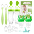 WAJIAYON Baby Fruit Feeder Pacifier - 6 Pack | 2 Infant Food Feeder Pacifier & 2 Baby Food Dispensing Spoon | Fresh Fruit Teethers for Babies | Silicone Feeder Babies,Infant Teething Feeders (Green)
