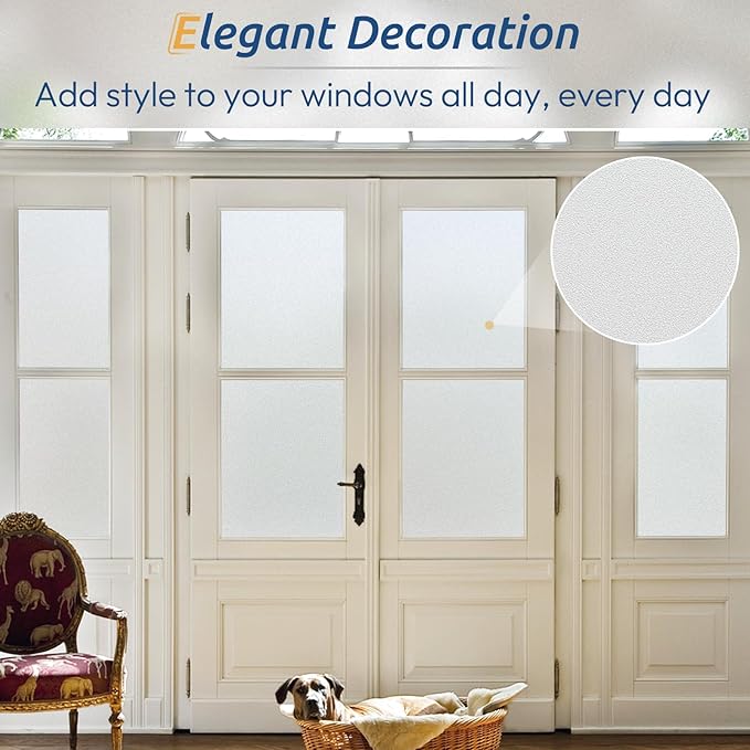rabbitgoo Window Privacy Film, Frosted Glass Window Clings, Static Cling UV Heat Blocking Door Stickers for Home Bathroom, Removable Indoor Decal Coverings Day and Night, Pure, 23.6 x 78.7 Inches