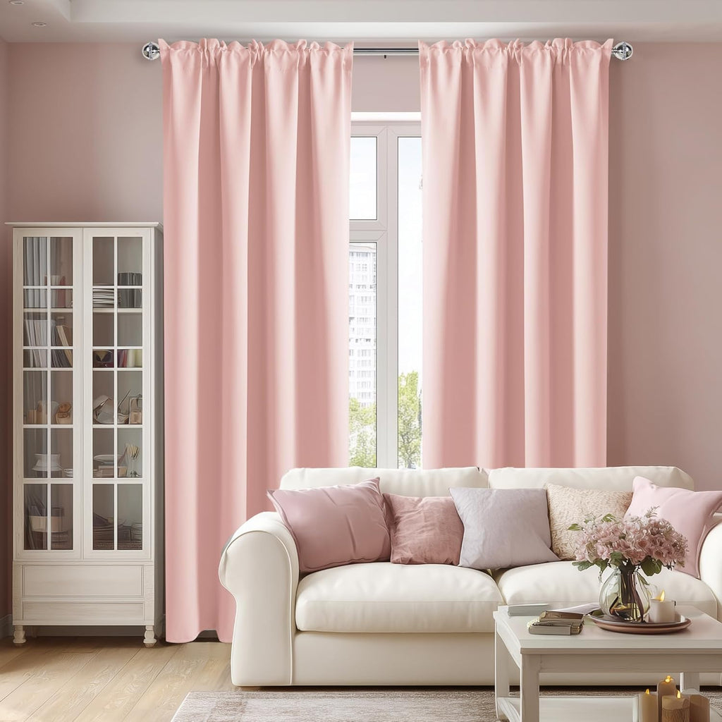 DWCN Blackout Curtains – Thermal Insulated, Energy Saving & Noise Reducing Bedroom and Living Room Curtains, Blush Pink, W 52x L 84 Inch, Set of 2 Rod Pocket Curtain Panels