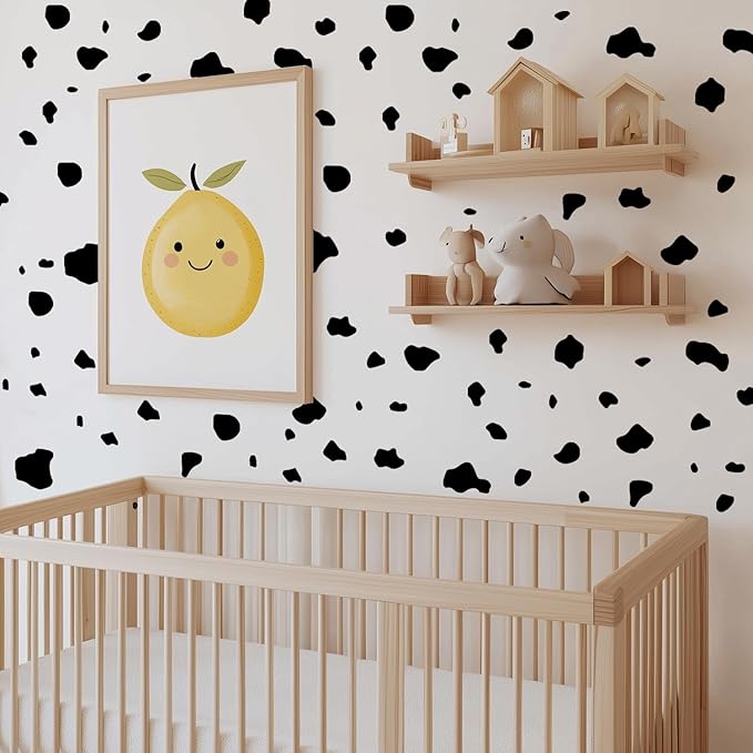 YouRfocus Farmhouse Cow Print Wall Decals | 6 Sheets of Black Vinyl Peel and Stick Wall Stickers for Bedroom, Living Room, Bathroom | Wall Decor for Home, Cars, Cups