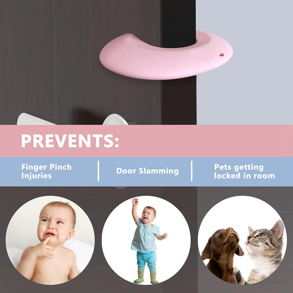 Silicone Door Pinch Guard and Door Slam Stopper, Durable Finger Pinch Guard, Prevents Pinch Injuries, Slamming Doors, Door Stopper for Kids, 4 Packs Pink.
