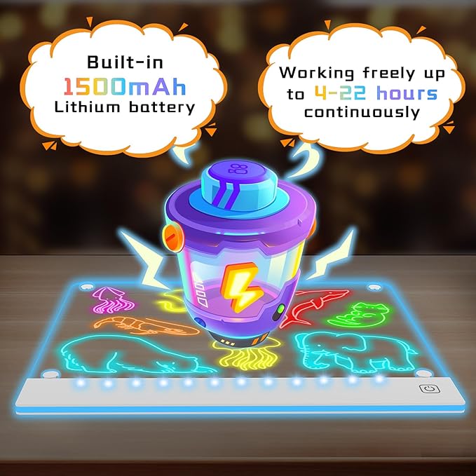 Rechargeable LED Note Board with 7 Colors, Doodle Glow Drawing Lumi Board for Kids with 4 Magnet and Invisible Stand, Light up Acrylic Dry Erase Board with 7 Markers & Tracing Paper (11.8"X9.8")