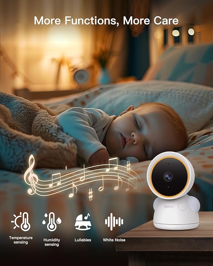 ARENTI Baby Monitor with 2 Cameras, 2K/3MP WiFi 6 Camera and Audio, 5-inch Wireless Screen, Smartphone App, Super Night Vision, Crying Detection, Auto Tracking, Temp&Humidity Sensor (D3 Set)