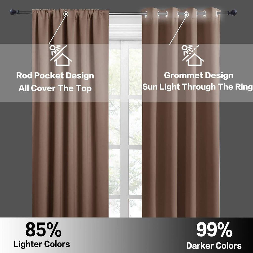 RYB HOME Short Curtains for Living Room Blackout Portable Blinds Shades for Bedroom Bathroom Basement Garage RV Camper Windows, 34 inches Width x 36 inches Length, Mocha, 2 Pcs