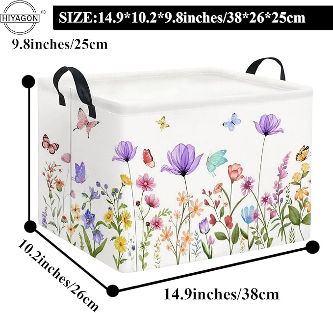HIYAGON Rectangular Baby Girl Basket Kids Baby Storage Basket Toy Storage Bin Organizer Box Room Decor(Purple Flower)