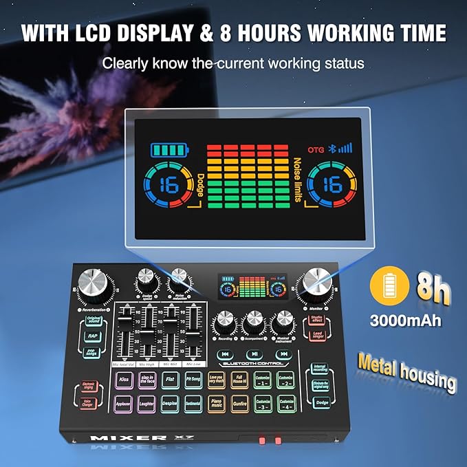 RHM Podcast Equipment Bundle with 48V Phantom Power & Condenser Microphone, 4 Customized Soundpads, 12 Preset Sound Effects, 4 Voice Changing Modes & LCD Display, for PC/Phone/Live Streaming