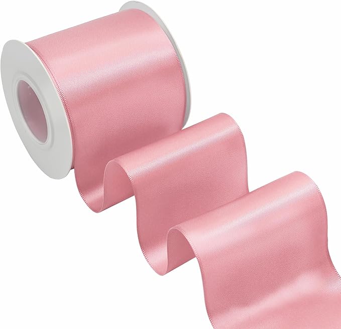 Pink Satin Ribbon 3 Inch X 15 Yards Solid Color Double Faced Ribbons Perfect for Crafts Wedding Decor Bow Making Arts Sewing and More