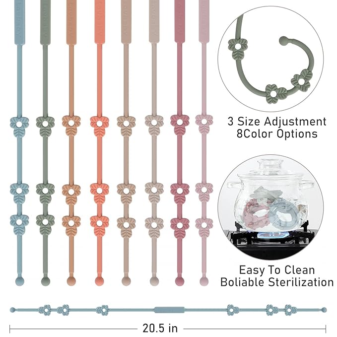 Toy Safety Straps, Silicone Pacifier Clips, Adjustable Stretchable Sippy Cup Straps for Strollers, High Chair, Cribs, Hanging Baskets, Car Seat, Shopping Trolley