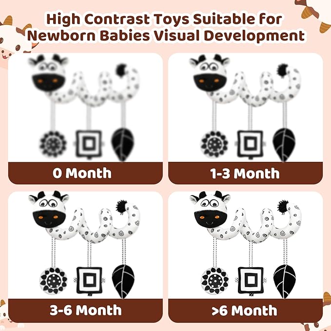 Black and White High Contrast Baby Toys - Sensory Infant Hanging Carseat & Stroller Toy for Newborns 0-6,6-12Months Perfect Easter Birthday & Baby Shower for Babies Boys Girls