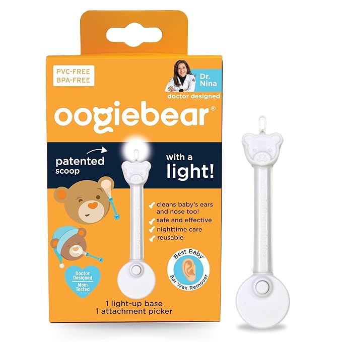 oogiebear Brite - Baby Nose Cleaner and Ear Wax Removal Tool. Baby Gadget with Nighttime LED Light. Safe Snot Booger Picker for Newborns, Infants & Toddlers