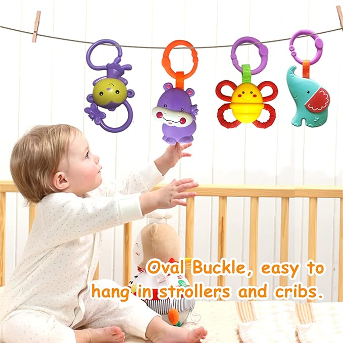 Baby Toys, Cartoon Animal Hanging Rattle Toys, Handbells Baby Rattles, Baby Bed Crib Car Seat Travel Stroller Toys for Infant, Best Birthday Gift for Newborn, 4 Pack