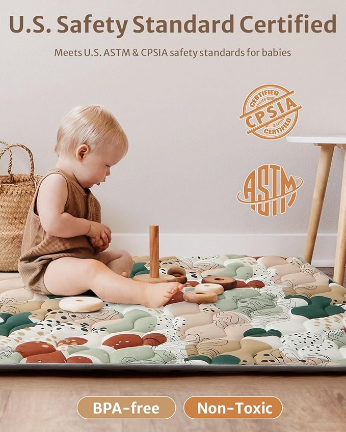 Blissful Diary Baby Play Mats for Floor, 71x59 Inch Thicker Foam Playmats for Babies and Toddlers, Soft Cushioning Baby Crawling Mat, Modern Abstract