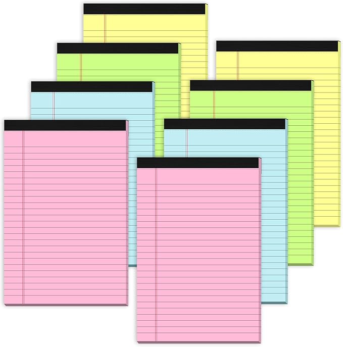 Note Pads 5x8 Colored Legal Pads, 8 Pack Mini Legal Pads 5x8 College Ruled, Pink Notebook Paper Lined Note Paper, Colored Notepads 5 x 8 Pastel Notepad, Small Writing Pads Paper 5x7, 30 Sheets Each