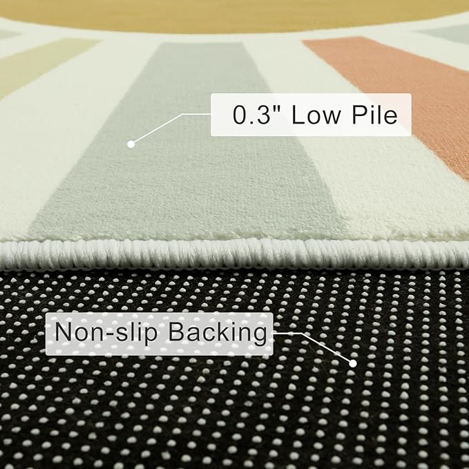 STARUIA Kids Rugs for Playroom & Nursery - 5'x7' Boho Washable Rainbow Area Rug, Non-Slip Soft Carpet for Classroom, Office & Dining Room