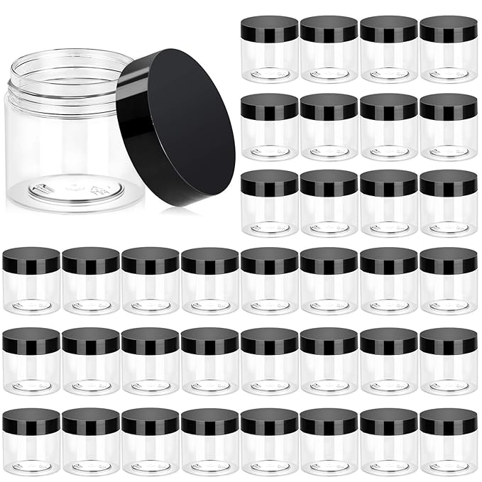 Eternal Moment 36 Pack 2 OZ Plastic Jars Round Clear Cosmetic Container Jars with Lids, Perfect for Lotion, Cream, Ointments, Makeup, Eye Shadow, Rhinestone, Samples, Pot, Travel Storage