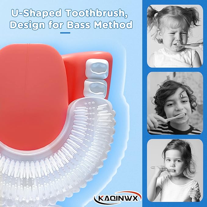 Kids U Shaped Electric Toothbrush for Age 2-12, Rechargeable Toddler Toothbrush with Smart Timer & 3 Clean Modes, Dinosaur Design, IPX7 Waterproof, 3 Brush Heads & 360°Cleaning