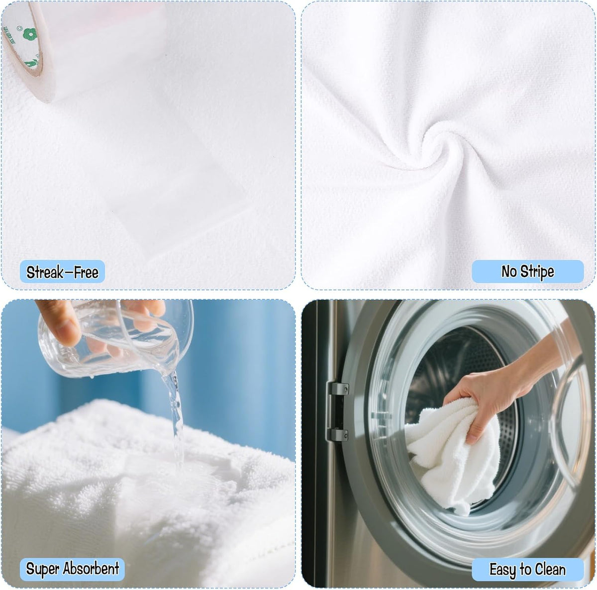 6 Pack Extra Large Microfiber Cleaning Cloths 20"x30", Lint-Free Reusable Towels for Home, Glass, Windows, Office, Kitchen, Bathroom – White