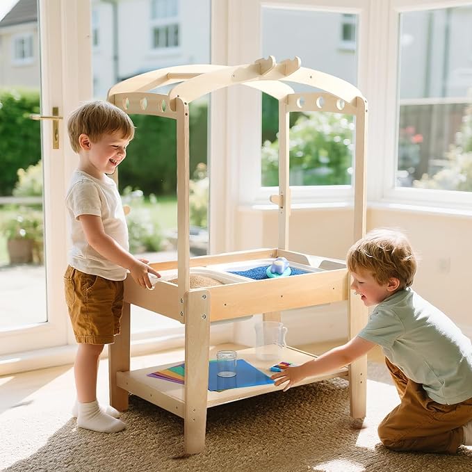 Sensory Table for Kids - Double-Sided Sand & Water Activity Table with Removable Canopy, Storage & Adjustable Slots, All-in-One Sensory Play Center for Indoor/Outdoor Sand, Water & Creative Learning